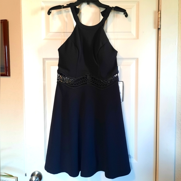 SEQUIN HEARTS Womens Black Stretch Crochet Trim Sleeveless Mini Dress Juniors 9 - Picture 3 of 13